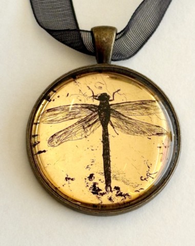 gold leaf dragonfly pendant